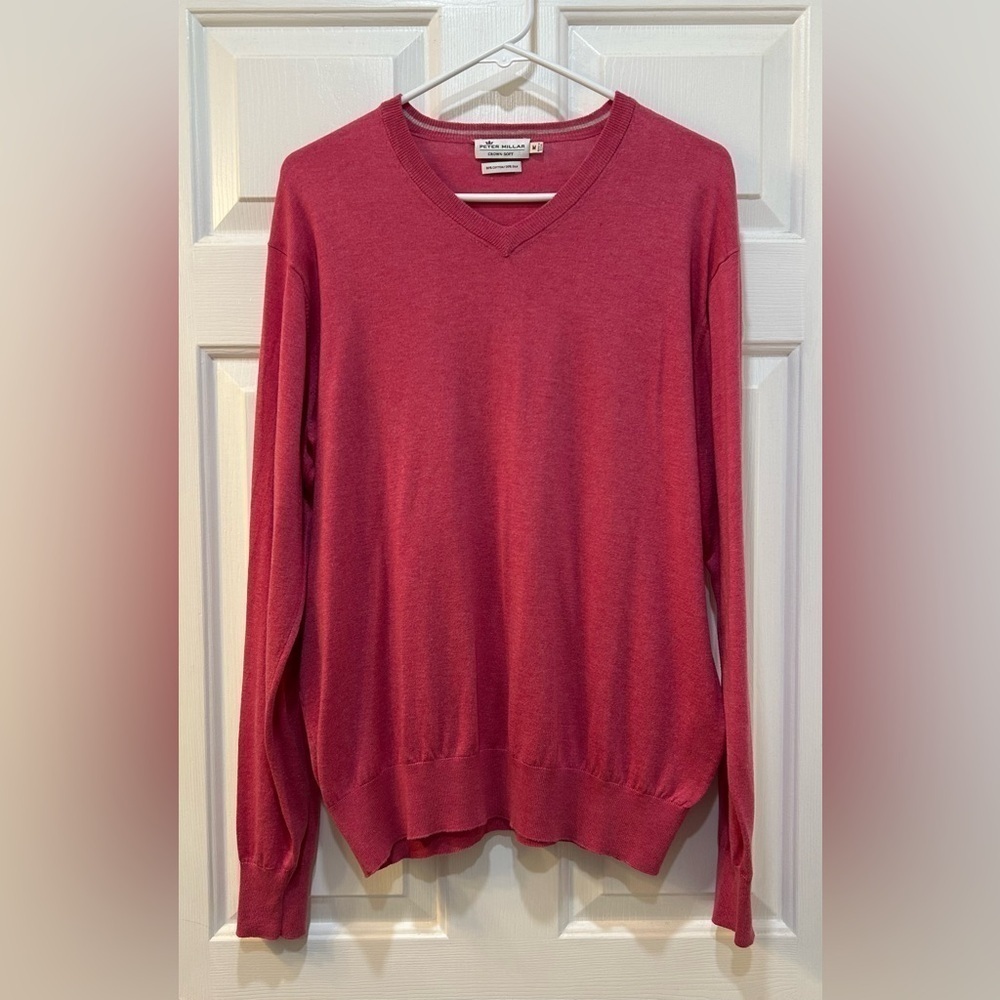 Peter Millar Crown Soft Silk Blend V-Neck Sweater Pink Soft Golf Resort Men Sz M